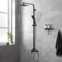 8 inch Square Black Twin Shower Set Bottom Water Inlet 3 Functions Handheld 8 inch Square Black Twin Shower Set Bottom Water Inlet 3 Functions Handheld